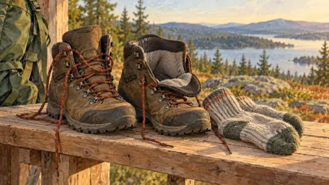 Illustration av kängor och ett par sockor