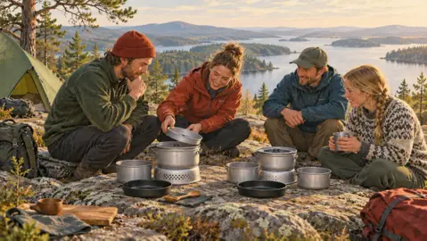 Illustration av två stormköksset med olika stora kastruller