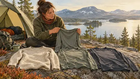 Illustration av underställ och andra plagg utomhus